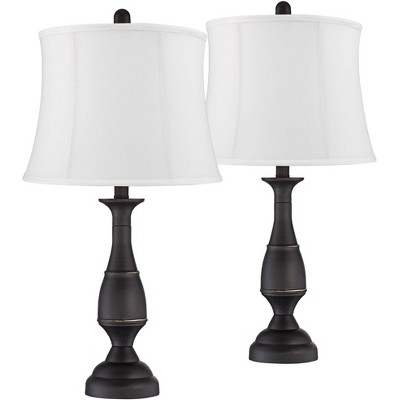 Regency Hill Farmhouse Table Lamps Set of 2 Dark Bronze Metal Cream Fabric Drum Shade for Living Room Bedroom House Bedside Home