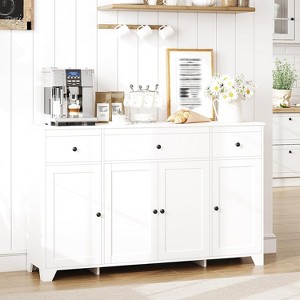 55" Sideboard Buffet Cabinet, Minimalist Kitchen Storage Cabinet with 3 Drawers & 4 Doors, Buffet Console Table Coffee Bar with Adjustable Shelf - 1 of 4