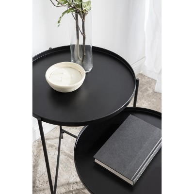 Ulani 2-Piece Nested Black Metal Round Side Tables