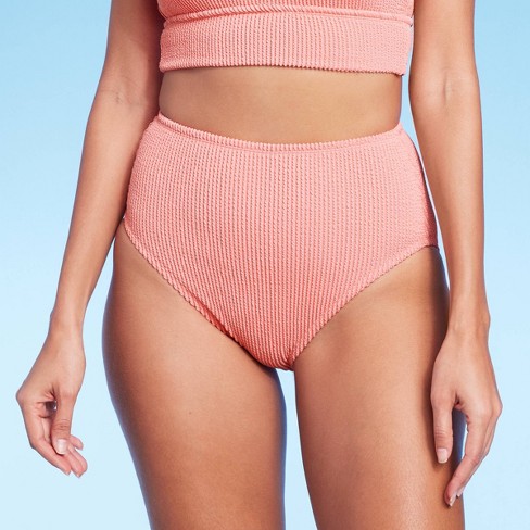 Women's Full Coverage Pucker Textured High Waist Bikini Bottom - Kona Sol™  Coral Pink Xl : Target