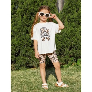 PATPAT Girls Summer Outfits Animal Print T Shirt Short Sleeve Top and Leopard Print Biker Kids Clothing Sets 3-8Y - 1 of 4