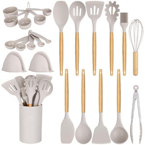 Itopfox 24 Pcs Kitchen Cooking Utensils Set, Heat Resistant Non-Stick Silicone Kitchen Utensil Set With Wooden Handles and Holder, Kitchen Gadgets - 1 of 4