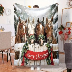 Lomsoe Christmas Horse Print Flannel Blanket - All Seasons Soft and Warm Perfect for Living Room Decor, Sofa, Bed, Travel - 1 of 4