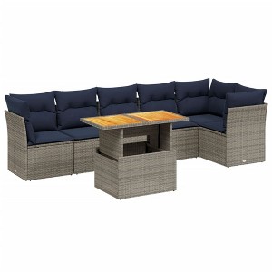 vidaXL 7 Piece Patio Sofa Set with Cushions Gray Poly Rattan - 3x Corner 3x Middle Table - 1 of 4