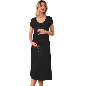 Garvee Maternity Decorative Button Dress Elegant Maternity Dress for Baby  Shower & Photoshoot Black M : Target