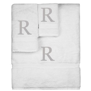 BC BARE COTTON Monogrammed Towel Set, Personalized Gift, Set of 3 - White - Silver Block - 1 of 1