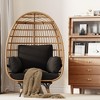 360° Swivel Oversized Egg Chair, PE Rattan Patio Lounge Chair with Plush Cushion, Steel Frame & Metal Base, Waterproof Wicker Basket Design - 2 of 4