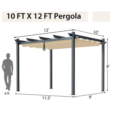 Beige Aluminum Retractable Pergola Canopy with Metal Frame