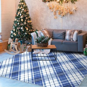 Washable Geometric Plaid Bedroom Rug, Non Slip Non Shedding Carpet, Modern Foldable Low Pile Floor Cover, Stain Resistant Hallway Mat - 1 of 4