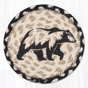 Earth Rugs Graphic Bear Round Coaster – 7"x7" Braided Jute with Bold Hand-Stenciled Wildlife Silhouette for Rustic Cabin Decor - 1 of 3