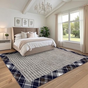 Modern Border Area Rugs 9x12 Washable Non-Slip Carpet for Living Room, Soft Low Pile Farmhouse Rugs, Thin Contemporary Accent Throw Rug - 1 of 4