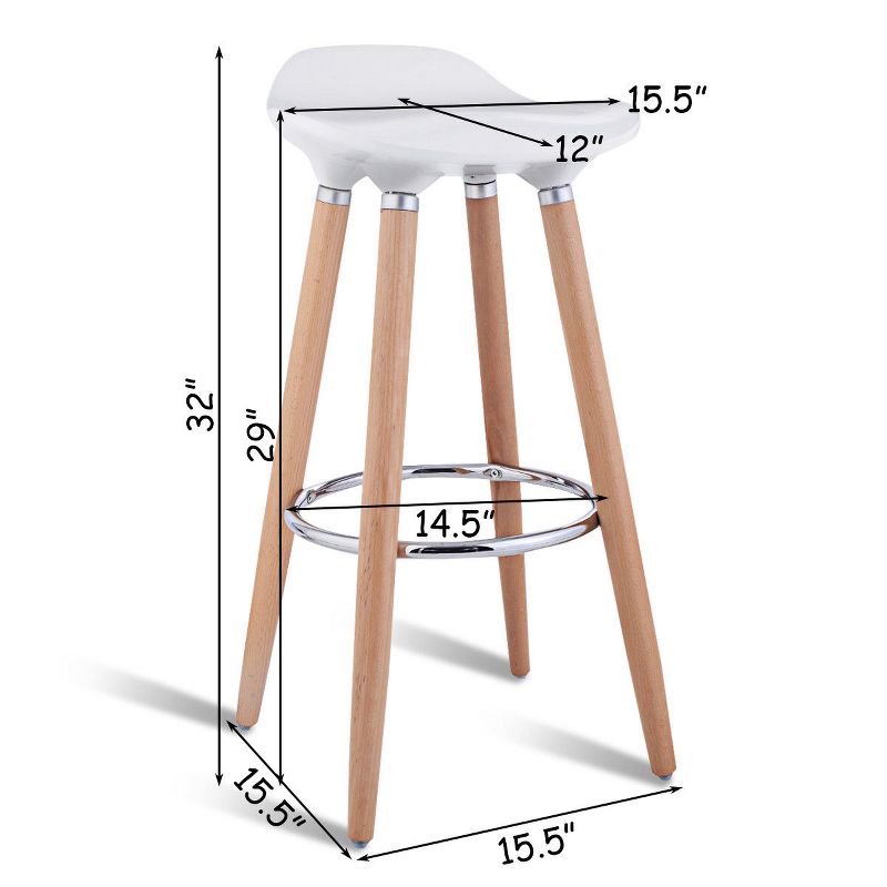 Costway Set of 2 ABS Bar Stool Breakfast Barstool W/ Wooden Legs Kitchen Furniture White Backless, 2 of 11