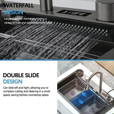 Stainless Steel Single Bowl Workstation Kitchen Sink with Digital Faucet