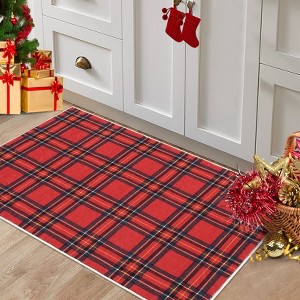 Washable Xmas Buffalo Plaid Rug Non Slip Low Pile Rug Soft Xmas Plaid Floor Cover Foldable Indoor Carpet for Living Room Bedroom Playroom Nursery - 1 of 4
