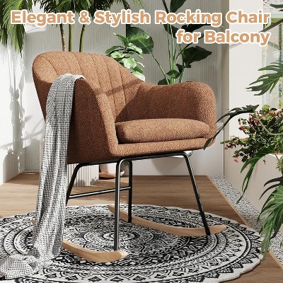 Nursery Rocking Chairs with Cushion, Oversized Glider Rocking Chair, Comfy Chenille Upholstered Armchair For Living Room, Bedroom