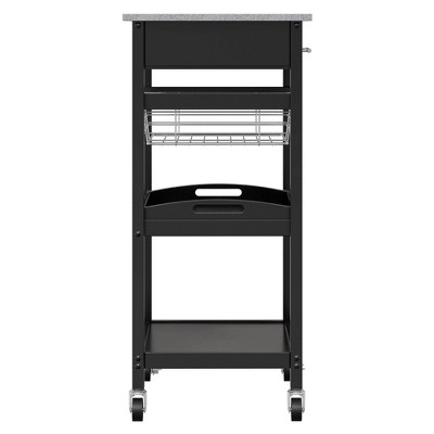 Transitional Julia Granite Top Black Kitchen Cart with Storage