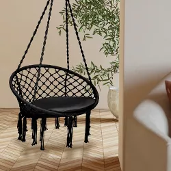 Tangkula Hanging Hammock Chair Macrame Swing Chair with Soft Cushion for Bedroom, Patio, Backyard, Balcony