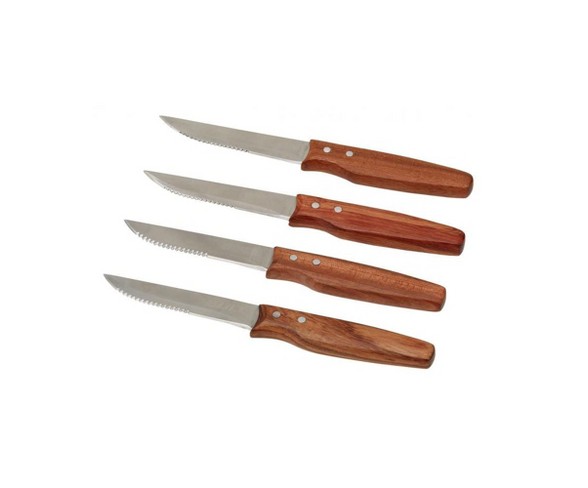 Bull Outdoor Products Bull Orchard Rosewood Handled Stainless Steel Serrated Steak Knives, 4 Pack