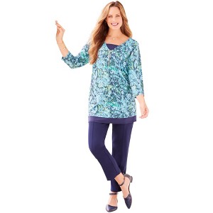 Catherines Women's Plus Size Half-Zip V-Neck Tunic Duet - 1 of 4