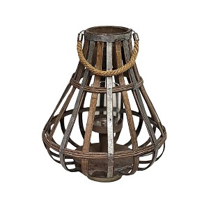 Essential Decor & Beyond 13.7" Natural Bamboo Glass Candle Holder Tabletop Lantern With Rope Handle - 1 of 1