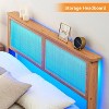 12.4 Inch Deluxe Solid Wood Full Bed Frame with Natural Rattan Headboard, LED Lights, Noise-free, Mattress Foundation, No Box Spring Needed - 4 of 4