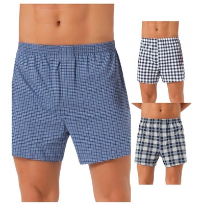 INSPIRE CHIC Men's 3 Pack Classic Elastic Waistband Plaid Printing Boxer Shorts