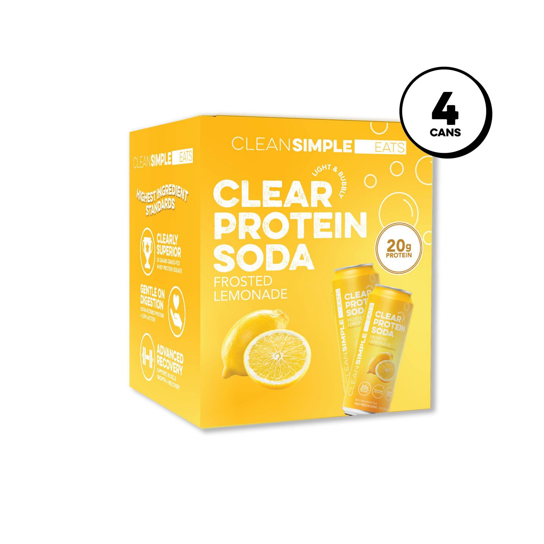 Clean Simple Eats Protein Soda Frosted Lemonade Sports Drink - 16 fl oz/4pk