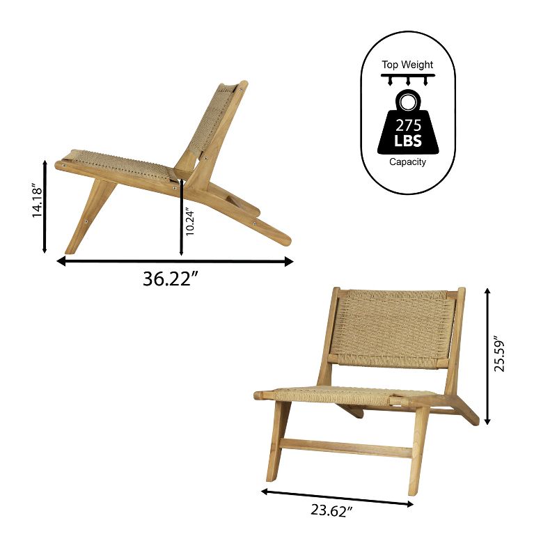 Parker Mid-Century Modern Woven Seagrass Wood Armless Lounge Chair - JONATHAN Y, 4 of 10