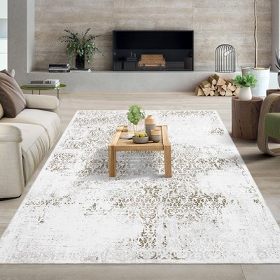 Vintage 8x10 Machine Washable Area Rug Non-Slip Non-Shedding Distressed Carpet Low Pile Indoor Foldable Printed Floral Rug for Living Room Bedroom