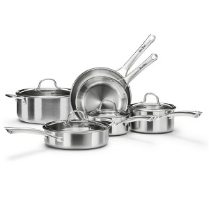 Aoibox Stainless Steel Cookware Set, 10-Piece Tri-Ply Pots and Pans Set, Induction Compatible, Includes Frying Pans, Saucepans, Saute Pan & Stock Pot - 1 of 4