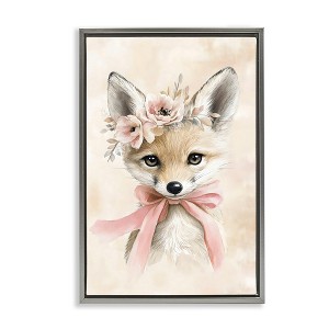Stupell Industries Sweet Baby Fox with Bow Floating Frame Canvas Art - 1 of 4
