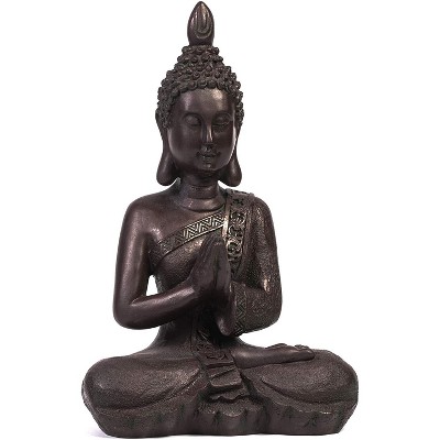 13" Buddha Statue Sitting Meditating Figurine for Indoor Outdoor Home Garden Decor Gift, Dark Stone