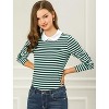 INSPIRE CHIC Women's Long Sleeves Contrast Peter Pan Collar Striped Blouse Top - 3 of 4