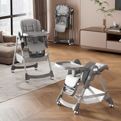 Baby High Chair, Foldable High Chair for Babies & Toddlers, 7 Adjustable Seat Heights & 5-Point Safety Harness for 6-36 Months Babies