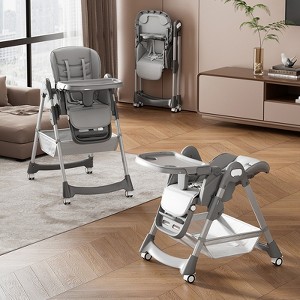 Baby High Chair, Foldable High Chair for Babies & Toddlers, 7 Adjustable Seat Heights & 5-Point Safety Harness for 6-36 Months Babies - 1 of 1