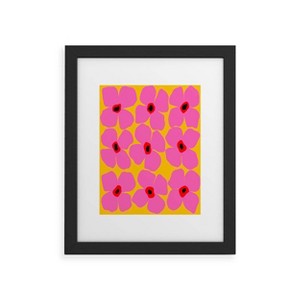 Deny Designs Maritza Lisa Abstract Pink Flowers with Yellow Framed Wall Art Print - 1 of 4