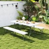 Tangkula 3 PCS Folding Picnic Table Set w/ 6 ft Table & 2 Benches HDPE Tabletop Bench Top Coffee - 3 of 4