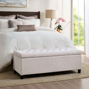 CAVINAS Polyester Storage Ottoman Bench with Button Tufted,Upholstered Storage Ottoman,Storage Benches for Living Room,Bedroom - 1 of 4