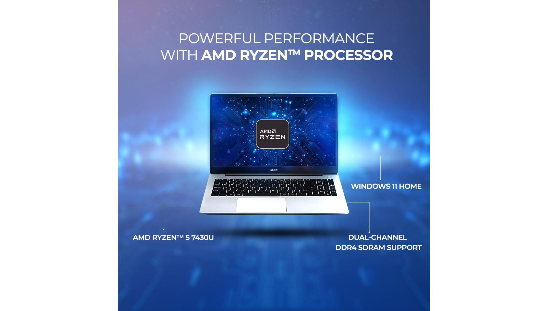 Acer Aspire 3 15.6" FHD IPS Laptop - AMD Ryzen 5 7430U, 16GB RAM, 512GB SSD, Windows 11 Home, Pure Silver