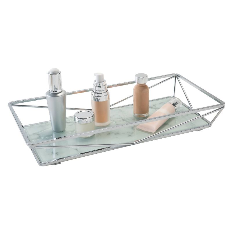 Geometric Tempered Glass Vanity Tank Tray White/Chrome - Home Details, 5 of 9