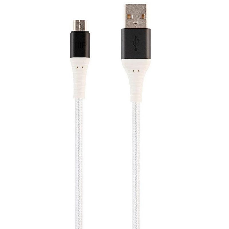 Monoprice USB 2.0 Micro B to Type A Charge and Sync Cable - 6 Feet - White, Durable,  Kevlar-Reinforced Nylon-Braid - AtlasFlex Series, 1 of 7