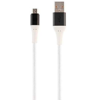 Monoprice USB 2.0 Micro B to Type A Charge and Sync Cable - 6 Feet - White, Durable,  Kevlar-Reinforced Nylon-Braid - AtlasFlex Series