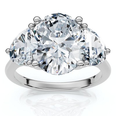 Pompeii3 Certified 3Ct Oval Trilogy Diamond Engagement Ring 14k Gold or Pt Lab Created