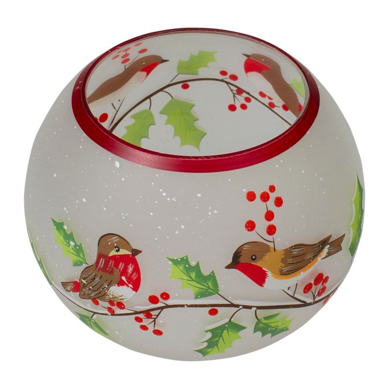 Northlight 5-Inch Hand Painted Finches and Pine Flameless Glass Candle Holder, 4 of 6