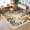 Washable Floral Rug, Non-Slip Low Pile Carpet for Living Room, Entryway, Office - Stain-Resistant & Foldable - 3 of 4