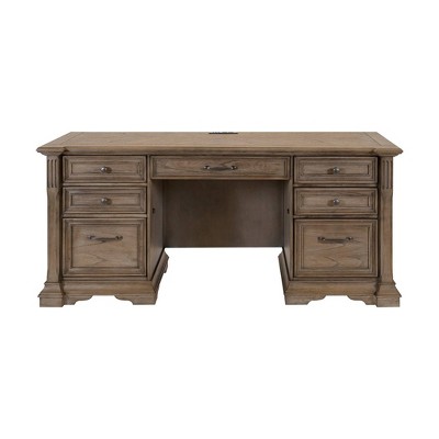 Bristol Traditional Wood Office Desk: Martin Furniture with Butterfly Veneer Tops & Architectural Elements