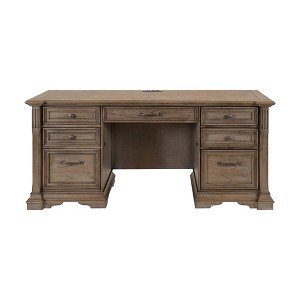 Bristol Traditional Wood Office Desk: Martin Furniture with Butterfly Veneer Tops & Architectural Elements - 1 of 4