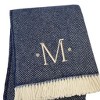 HomeRoots 55" X 70" Navy Blue And White Herringbone Cotton Blend M Initial Throw Blanket with Tassels And Embroidery - 4 of 4