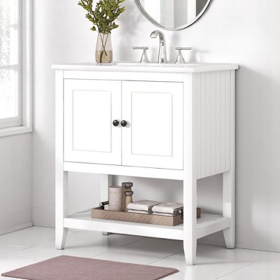 Mshliw 30" Bathroom Vanity with Ceramic Sink, Solid Wood Frame, Open Shelf and Cabinet Storage