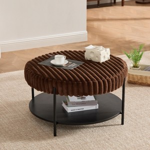 Hrinhom 30.9"W Faux Fur Ottoman, Coffee Table with Open Storage Shelf, Metal Legs - 1 of 4